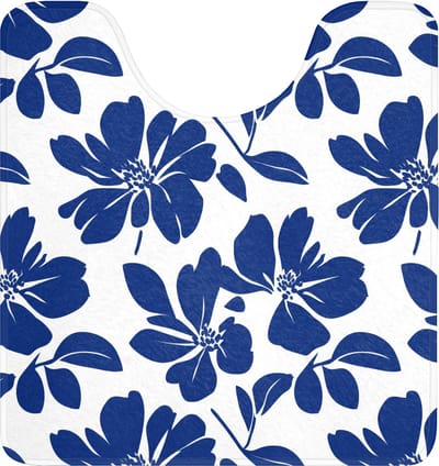 WC mat met uitsparing 55x60 cm - Antislip - Floraal - Modern - Blauw - Toiletmat met uitsnijding - Vloermat - Douchemat - Toilet tapijt - Toiletmatten