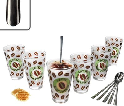 12-delige latte macchiato set - 6x CREMONA glazen groen + 6x STYLE ART latte macchiato lepels - 0806182 & 747-310