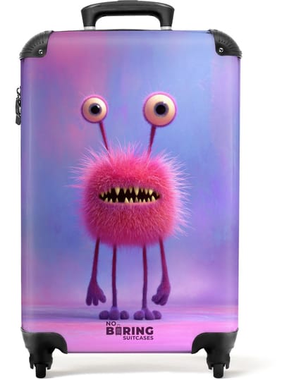 NoBoringSuitcases.com - Koffer - Roze monster op een pastel achtergrond - Past binnen 55x40x20 cm en 55x35x25 cm - Trolley handbagage - Valiezen met wieltjes volwassenen - Reiskoffer op wielen - Rolkoffer lichtgewicht