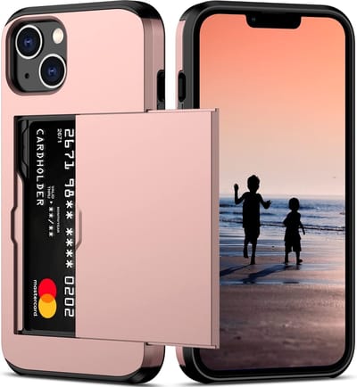 Hoesje Geschikt voor iPhone 14 Hoesje Rose Goud - shockproof Backcover met pasjeshouder - Ruimte voor 2 pasjes