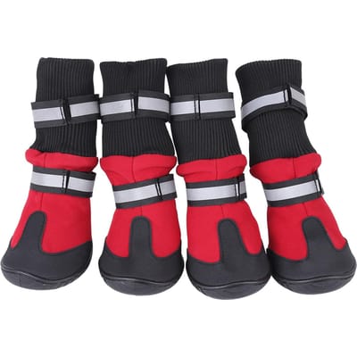 Set van 4 waterdichte hondenschoenen, antislip, beschermende laarzen voor grote honden, rood (maat L) L black