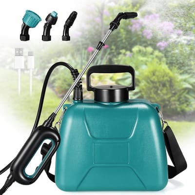 Elektrische Plantenspuit 5L, Accu-aangedreven Spuit met 3 Spuitmonden, Oplaadbare Handgreep, Drukspuit voor Tuin, Onkruidbestrijding en Besproeiing
