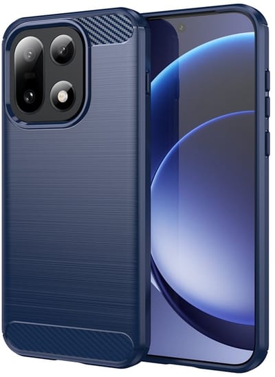MobyDefend Hoesje - Geschikt voor OnePlus 15 - TPU Backcover - Geborstelde Metaal & Carbon-Look - Blauw