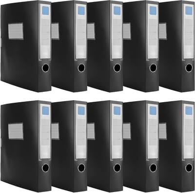 Set van 10 A4 zwarte mappen, 5.5 cm breed, plastic documentbox voor kantoor en archivering