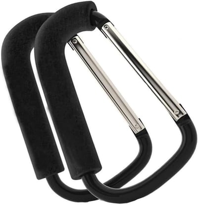 Universele Buggy Clips voor Kinderwagens - 5 Inch Zwarte Carabiner Haken voor Het Ophangen van Luiertassen en Boodschappen (2 Stuks) - Ideaal voor Kinderwagenaccessoires