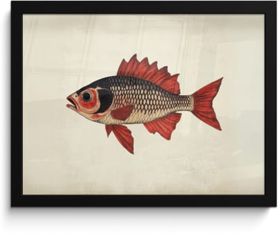 Poster in lijst - Fotolijst 40x30 cm - Posters - Schubben - Rood - Vis - Vinnen - Posterlijst zwart - Decoratie - Wanddecoratie woonkamer - Muurdecoratie slaapkamer