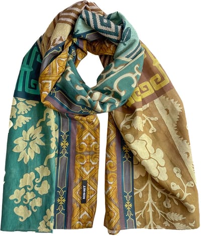NIN-NIT - Paleis Het Loo - Royal Scarf - Sjaal - Dames - 65 x 185 cm - zijde - katoen - meerkleurig - blauw - goud - beige