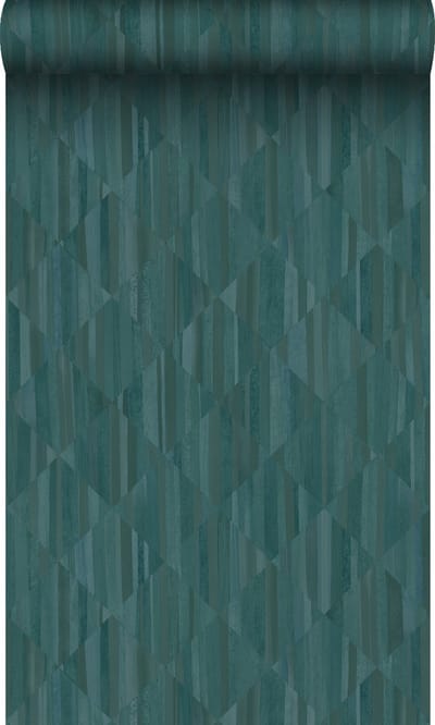 Origin Wallcoverings behang 3D-houtmotief petrolblauw - 50 x 900 cm - 347871