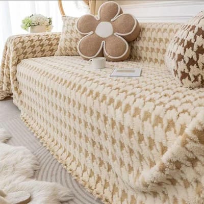 Anti-kattenkrab Pluche Sofa Handdoek Pied-de-poule Huidvriendelijk Pluche Warm Huis Antislip Hoes All-inclusive Universele Sofa Deken 180*130cm