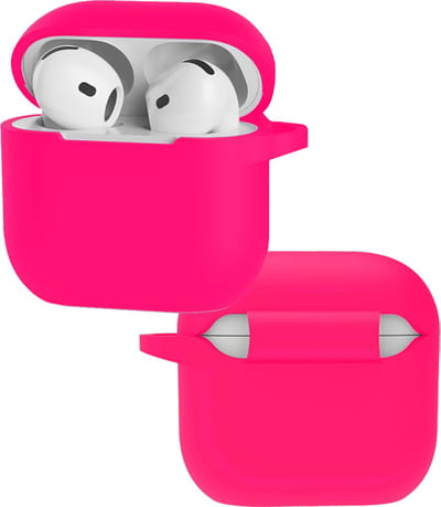 Hoes - Geschikt voor Apple AirPods 4 - Siliconen Hoesje met Clip - Silicone Case Cover - Roze