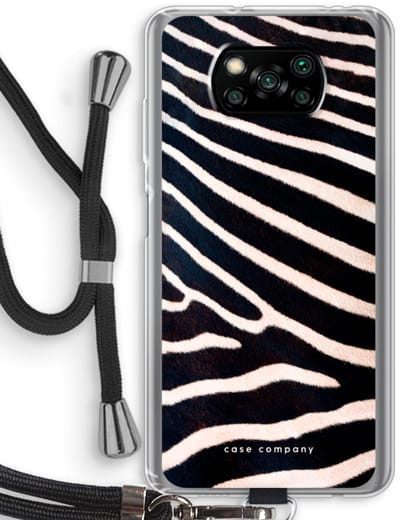 Case Company® - Hoesje met koord geschikt voor Poco X3 Pro hoesje met Koord - Zebra - Telefoonhoesje met Zwart Koord - Bescherming aan alle Kanten en Over de Schermrand