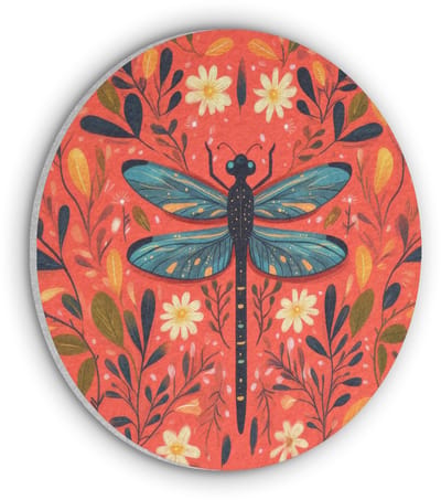 Akoestisch wandpaneel rond 30x30 cm - Vilt schilderij Libel - Blauw - Vleugels - Bladeren - Ronde akoestische panelen - Geluidsdempende wanddecoratie - Geluidsisolatie wandcirkel - Muurdecoratie geluidspanelen