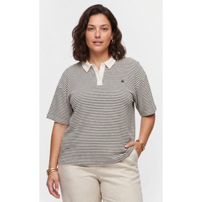 Brooks Brothers Striped Linen-cotton Jersey Polo With Logo White Maat: XS | Poloshirts Outlet | Dames | Zwart