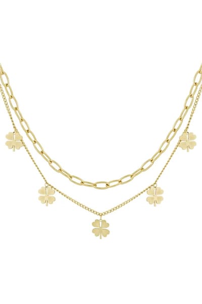 Layered luck ketting - Goud kleur - Stainless Steel - Klaver - Klavertje - Ketting - Luck - Cadeau