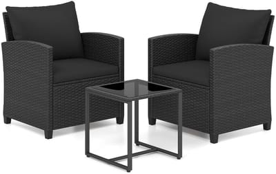 Balkonset 2 personen - Tuinset - Bistroset - Zwart - Weerbestendig - 3 delig - Tuintafel en 2 stoelen - 2 personen - Metaal