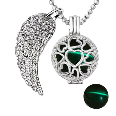 Engelenroeper 18mm Bolhouder met Ketting 90cm en Bolletje - Dames - Zilverkleurig Hartjes - EBS18172
