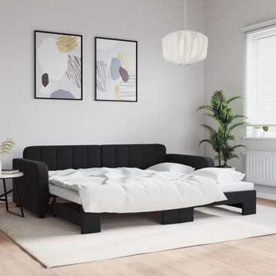 vidaXL - Slaapbank - met - onderschuifbed - 90x190 - cm - fluweel - zwart