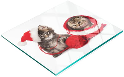 Gehard multifunctioneel decoratief bord van glas met afbeelding van een kerstman met kittenmotief, 60x52 cm