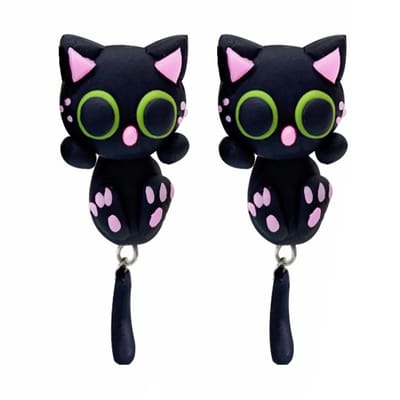 Fako Bijoux® - Oorbellen - Dansende Kat - Zwart/Roze