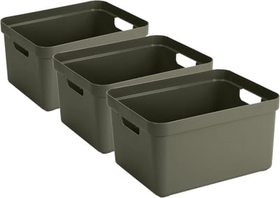 Sunware opbergbox Sigma - 3x stuks - kunststof - 32 liter - donkergroen - opberg dozen/bakken - opbergers - 45 x 35 x 24 cm