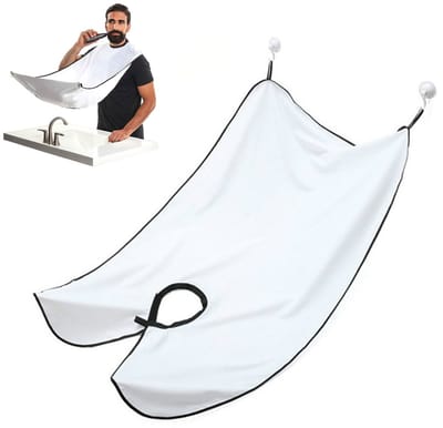 Baardschort - Scheerschort - Baard Schort - Kappersmantel - Baardcape Scheren - Scheerdoek - Inclusief Zuignappen - Kapmantel - Scheer Cape - Baard Accessoires - Scheer Accesoires - Beard Bib - Haaropvanger - Scheer - Shaving - Baardverzorging - Wit
