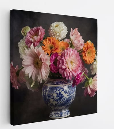Saammp Canvas Schilderij - Kleurrijke Bloemen in mooie vaas - Natuur - 20x20 - Foto op canvas - Wanddecoratie - Muurdecoratie Woonkamer - Kantoor Decoratie
