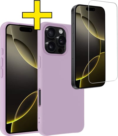 Hoesje - Met Screenprotector - Geschikt voor Apple iPhone 16 Pro - Sterk & Shockproof - Back Cover - Siliconen Case - Telefoon Hoes - Telefoonhoesjes - Lila