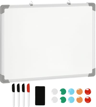 HOMCOM-Whiteboard-Verzinkte Platte, Aluminiumrahmen-60L x 1,8B x 45H cm-Weiß