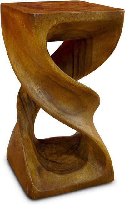 Handgemaakte Houten Bijzettafel Rond - Gedraaid Design als Kruk