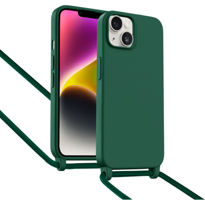ShieldCase Hoesje met telefoonkoord (donkergroen) geschikt voor iPhone 14 - Case met nekkoord - Slanke cover voor extra bescherming