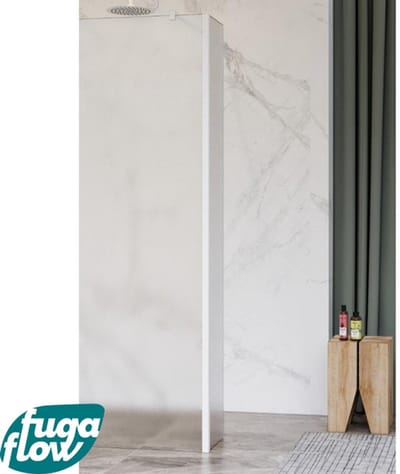 FugaFlow Eccelente Vetro zijwand - 30x200cm - mat glas - 8mm - met hoekprofiel - mat wit -