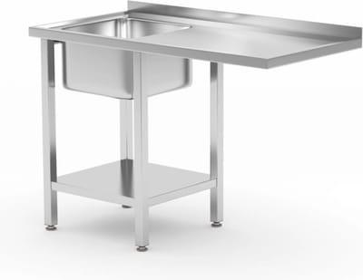 HENDI Spoeltafel met plank en ruimte voor onderbouwvaatwasser – links – 1200x700x850 mm – roestvast staal