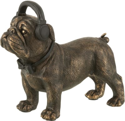 J-Line decoratie Bulldog Koptelefoon - polyresin - donkerbruin - small