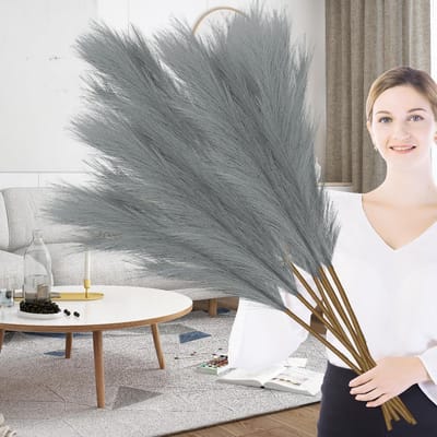 EGoods - Kunstmatig pampasgras, set van 6 stuks, 110 cm hoog, pluizig en gedroogd, ideaal voor vloervazen, bruiloften, boho-decoratie