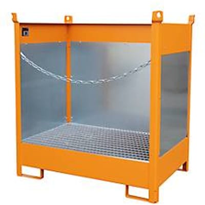 Stapelpallet voor vaten Bauer FSP-2 G, spatbeschermingswand 3-zijden, voor 2 x 200 l vat, oranje