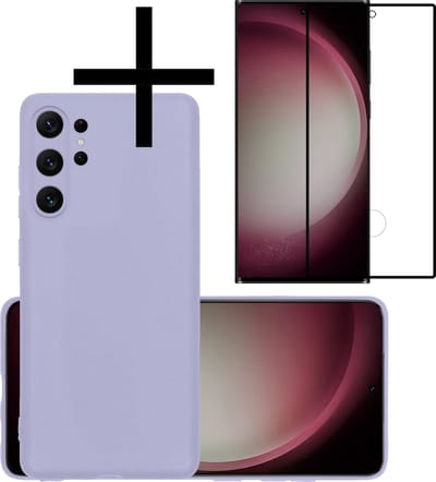 Hoesje - Met Screenprotector - Geschikt voor Samsung Galaxy S23 Ultra - Sterk & Shockproof - Back Cover - Siliconen Case - Telefoon Hoes - Lila