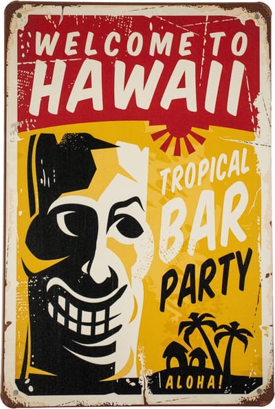 Welcome to Hawaii - Metalen wandbord - Tiki - Tekstbord - Wandborden – Surfbord - Tropical party - Tropical - Hawaii - Hawaii decoratie - 20 x 30 cm - Cave & Garden