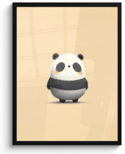 Poster in lijst - Fotolijst 60x80 cm - Posters - Panda - Beige - Minimalistisch - Posterlijst zwart - Decoratie - Wanddecoratie woonkamer - Muurdecoratie slaapkamer