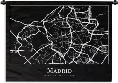 Wandkleed - Wanddoek - Madrid - Plattegrond - Kaart - Stadskaart - 120x90 cm - Wandtapijt