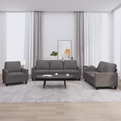 vidaXL - 3-delige - Loungeset - met - kussens - kunstleer - grijs