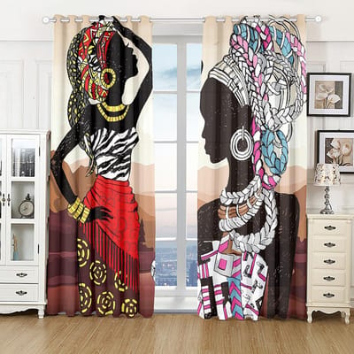 3D Twee Afrikaanse Zwarte Meisjes Afrikaanse Kunst 2 Panelen Gratis Verzending Jongenskamer Decoratie Gordijn Woonkamer Thuis Gordijn 100W130H(CM)40x51in&Grommet Top