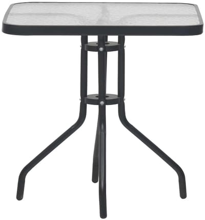 Vierkante Glazen Tuintafel – 60x60x70 cm – Gehard Glas – Stabiel Stalen Frame – Weerbestendig – Zwarte Bistrotafel voor Tuin, Balkon & Terras