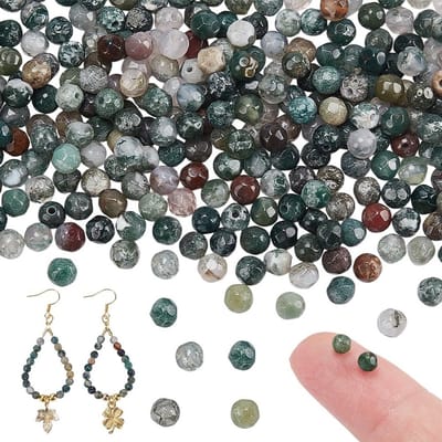 255 Stuks Indiase Agaat Kralen, Ronde Facet Kralen van Natuurlijke Edelstenen voor Armband en Ketting, 1mm Gat, Ideaal voor Sieraden Maken