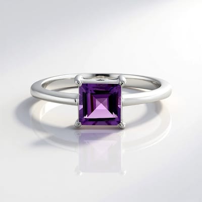 Cavill - Zilveren Ring - 925 Sterling Zilver - Uruguay Amethist 1,461 ct - Paars Carré Geslepen - Moderne Elegante Zilver Sieraad