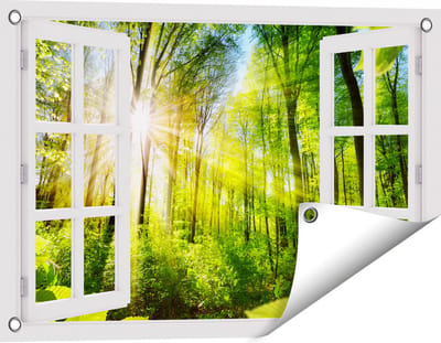 Gards Tuinposter Doorkijk Weg Omringd met Bomen in het Bos - 60x40 cm - Tuindoek - Tuindecoratie - Wanddecoratie buiten - Tuinschilderij