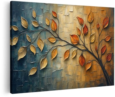 Artaza Canvas Schilderij Abstracte Boom Met Goudgele En Oranje Bladeren - 90x60 cm - Wanddecoratie Woonkamer - Schilderijen - Muurdecoratie