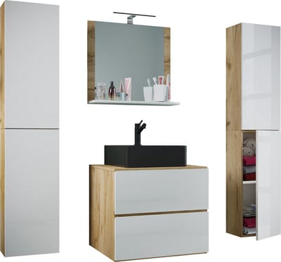 5-delig wastafelmeubel Badmeubelset Wastafel Lendas BL breedte 60 cm XL lade