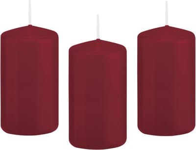 Trend Candles Cilinderkaars/stompkaars - 8x - bordeauxrood - 6 x 12 cm - 40 branduren - met brandvertragende folie