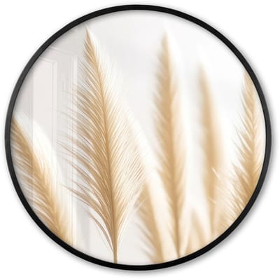 Poster in lijst Rond - Fotolijst 60x60 cm - Posters - Pampas gras - Pluimen - Beige - Natuur - Ronde posterlijst zwart - Decoratie - Wanddecoratie woonkamer - Muurdecoratie slaapkamer