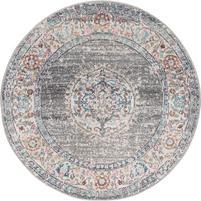 Mia’s Teppiche Bliss - Indoor & Outdoor vloerkleed, weerbestendig & onderhoudsvriendelijk, grijs met oosters patroon, 120 cm round